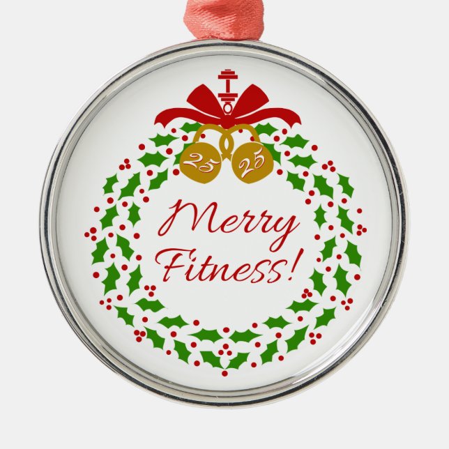 Merry Fitness Wreath Premium Round Ornament (Front)