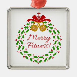 Merry Fitness Wreath Premium Silver Ornament