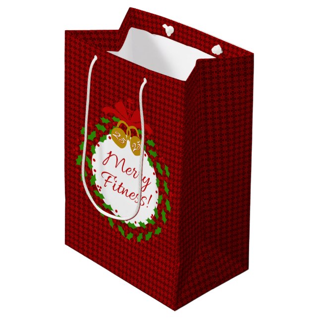 Merry Fitness Wreath Red Gift Bag (Front Angled)
