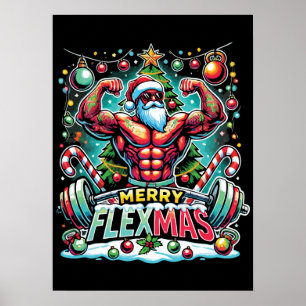Merry Flexmas - Muscular Santa Christmas Gym Poster