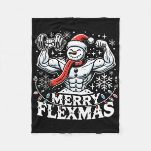 Merry Flexmas - Snowman Flexing Christmas Gym Body Fleece Blanket