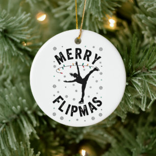 Merry Flipmas Ice Skater Figure Skating Christmas Ceramic Ornament