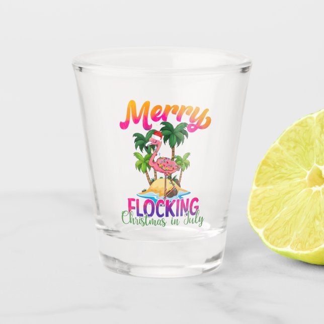 Merry Flocking Christmas | Christmas in July Shot Glass (Front)