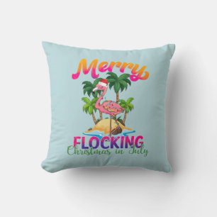 Merry Flocking Christmas   Christmas in July Throw Pillow