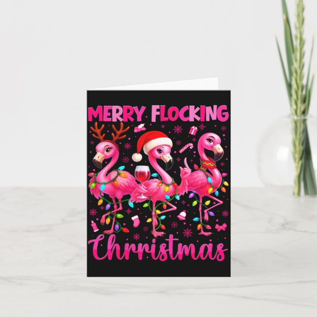 Merry Flocking Christmas Flamingo Drink Pjs Xmas M Card (Front)