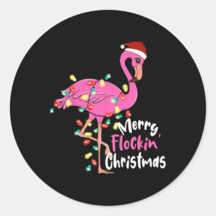 Merry Flocking Christmas Flamingo Xmas Classic Round Sticker
