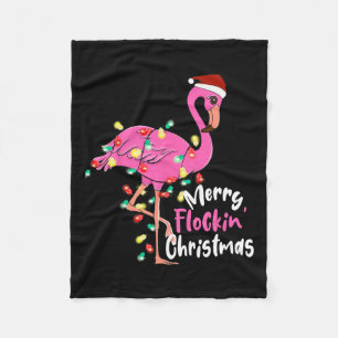 Merry Flocking Christmas Flamingo Xmas  Fleece Blanket