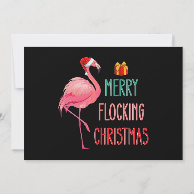 Merry Flocking Christmas Funny Flamingo Holiday Invitation (Front)