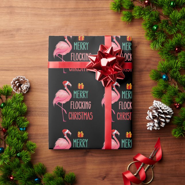 Merry Flocking Christmas Funny Flamingo Holiday Wrapping Paper (Holiday Gift)