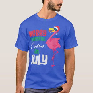 Merry Flocking Christmas In July, Cool Flamingo T-Shirt