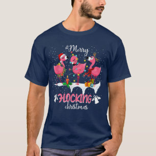 Merry Flocking Christmas Reindeer Santa Flamingo X T-Shirt