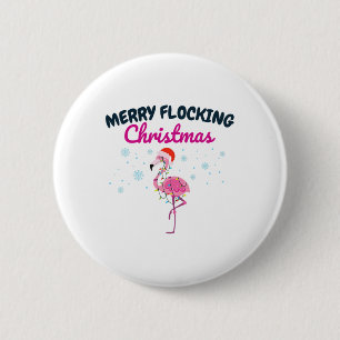 Merry Flocking Christmas Tropical Florida Flamingo 2 Inch Round Button