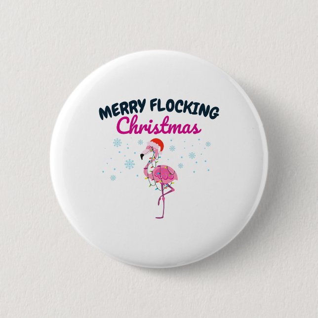 Merry Flocking Christmas Tropical Florida Flamingo 2 Inch Round Button (Front)