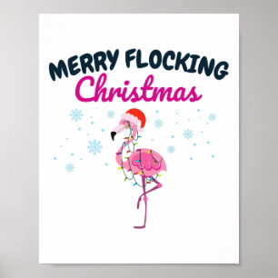 Merry Flocking Christmas Tropical Florida Flamingo Poster