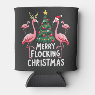 Merry Flocking Christmas Xmas Flamingo Tree Can Cooler