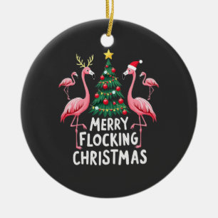 Merry Flocking Christmas Xmas Flamingo Tree Ceramic Ornament