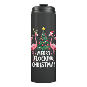 Merry Flocking Christmas Xmas Flamingo Tree Thermal Tumbler