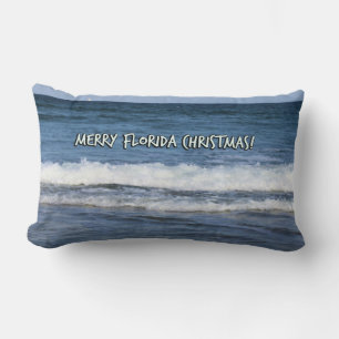 Merry Florida Christmas Over The Ocean Blue Sky Lumbar Pillow