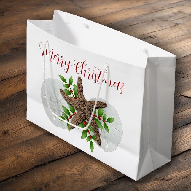 Merry Florida Christmas Starfish Sand Dollars Large Gift Bag (Creator Uploaded)