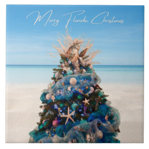 Merry Florida Christmas Tropical Beach HolidayTree Tile