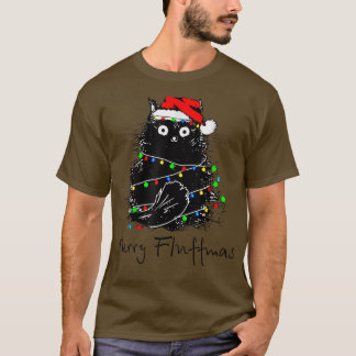 Merry Fluffmas Cats With Santa Hat Xmas Lights Chr T-Shirt