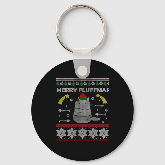 Merry Fluffmas Cute Ugly Christmas Outfit For Wome Keychain (Front)