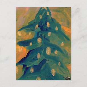 Merry Folk Art Christmas Tree Holiday Decor Postcard