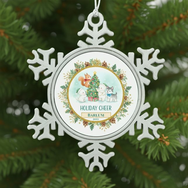 Merry Forest Custom  Snowflake Pewter Christmas Ornament (Merry Forest Custom Snowflake Pewter Christmas Ornament )