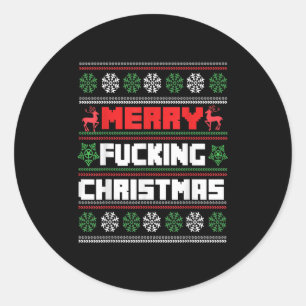 Merry Foring Christmas Funny Raunchy Curse Word Ho Classic Round Sticker