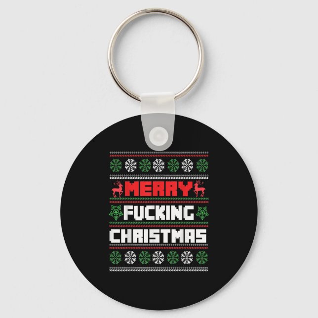 Merry Foring Christmas Funny Raunchy Curse Word Ho Keychain (Front)
