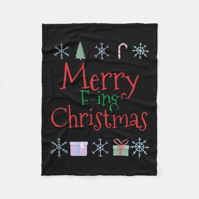 Merry Foring (f-ing) Christmas Funny Sarcastic Quo Fleece Blanket (Front)