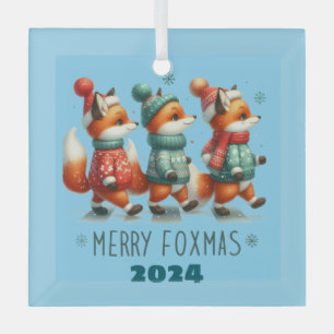 Merry Foxmas Glass Ornament