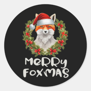 Merry Foxmas Xmas Cute Santa Fox Christmas Classic Round Sticker