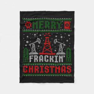 Merry Fracking Christmas Funny Oilfield Ugly Xmas  Fleece Blanket