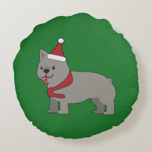 Merry Frenchie Round Pillow