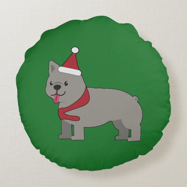 Merry Frenchie Round Pillow (Back)