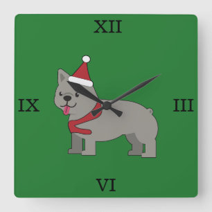 Merry Frenchie Square Wall Clock