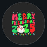 Merry Friendsmas 2025 Christmas Friends Matching P Classic Round Sticker<br><div class="desc">Merry Friendsmas 2025 Christmas Friends Matching Pajama Xmas</div>