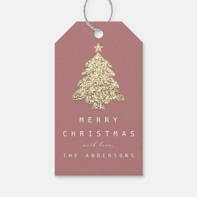 Merry From Holiday Gift Tag  Gold Christmas Rose (Front)