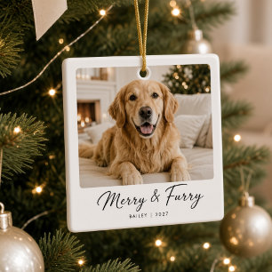 Merry & Furry Personalized Dog Photo Christmas Ceramic Ornament