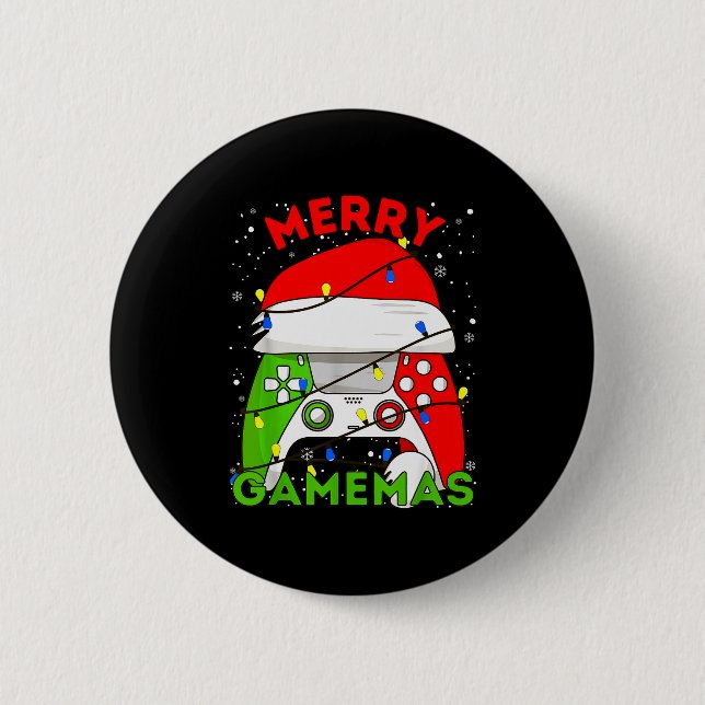 Merry Gamemas Santa Hat Gamer Controller Christmas 2 Inch Round Button (Front)