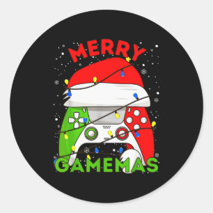 Merry Gamemas Santa Hat Gamer Controller Christmas Classic Round Sticker