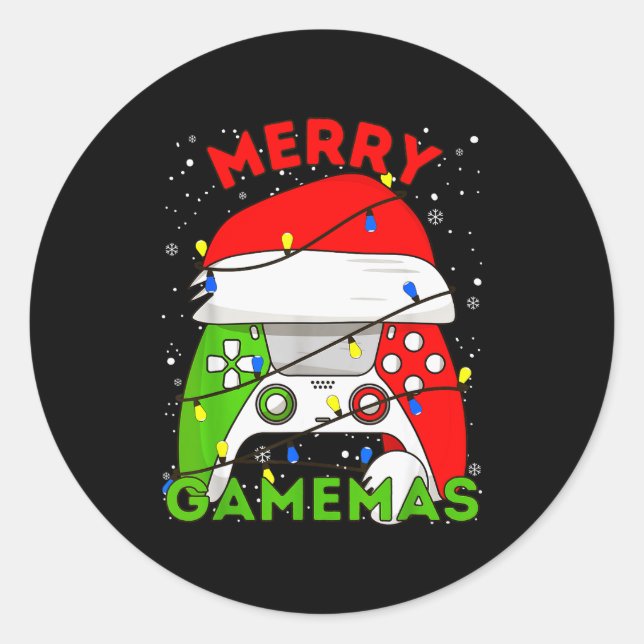 Merry Gamemas Santa Hat Gamer Controller Christmas Classic Round Sticker (Front)