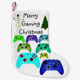 Merry Gaming Christmas Blue/Green Small Christmas Stocking