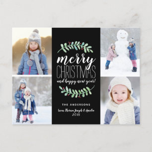 Merry Garland Holiday 4 Photo Collage Postcard
