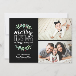 Merry Garland Holiday Christmas Collage 2 Photo Card