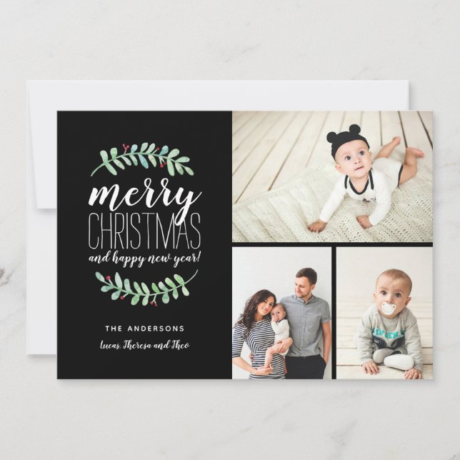 Merry Garland Holiday Christmas Collage 3-Photo (Front)