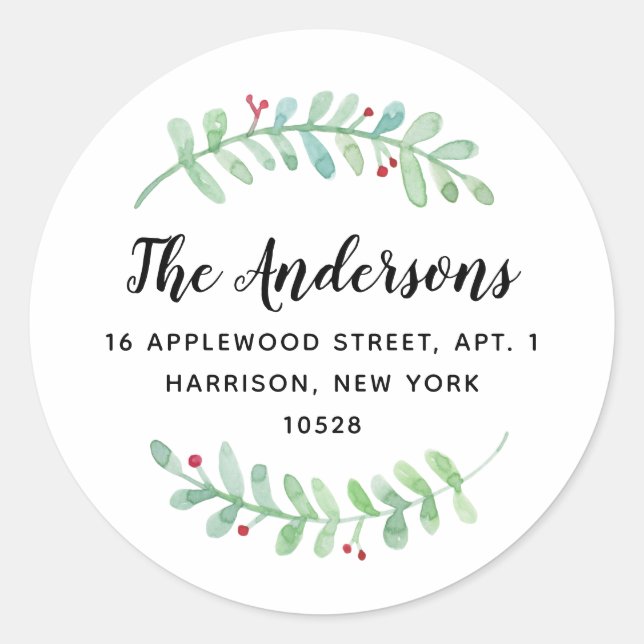 Merry Garland Holiday Return Address Classic Round Sticker (Front)