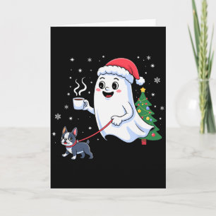 Merry Ghost Walking Boston Terrier Dog Christmas Card