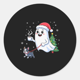 Merry Ghost Walking Boston Terrier Dog Christmas Classic Round Sticker